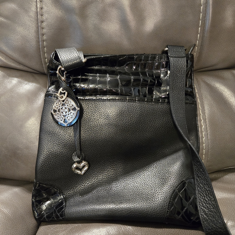 Preowned Brighton Black Croc-Embossed Crossbody Bag
